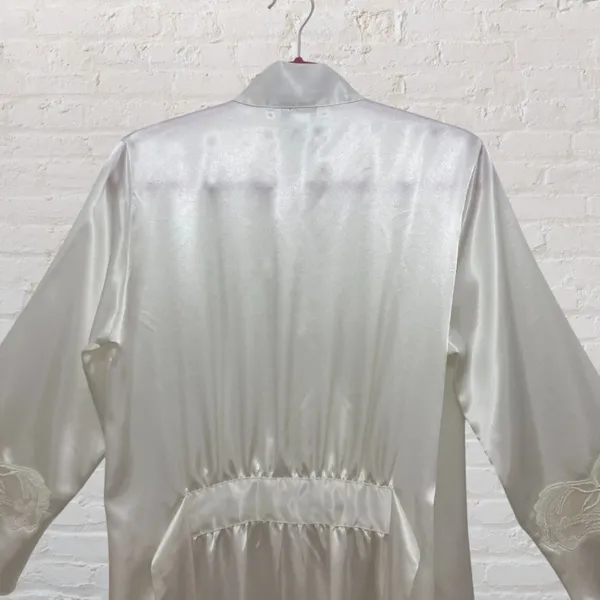 Morgan Taylor Ivory Satin Bridal Robe Size S Maxi Embroidered Sleeves Boudoir - Image 5