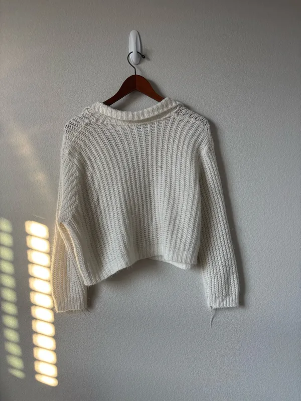 Vintage White Knitted Cardigan Sweater - Image 5