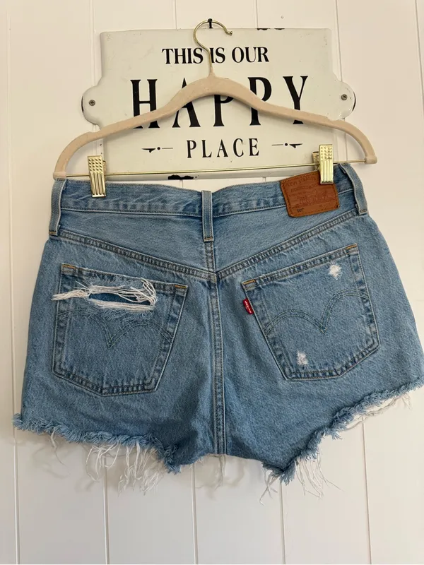 Levis Distressed Light Blue Denim Shorts - Unbranded - Image 4