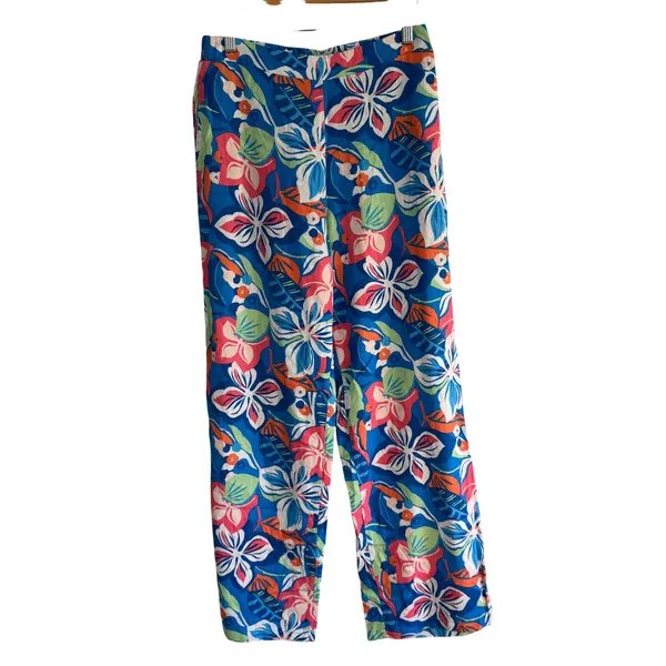 Sincerely Jules Tropical Floral Linen Blend‎ Wide Leg Pants Blue Pink Medium NWT - Image 10