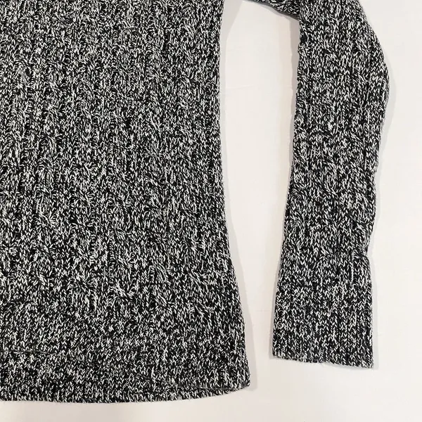LL Bean Black Marled Pullover Cable V Neck Shawl Collar Cotton‎ Sweater SMALL - Image 4
