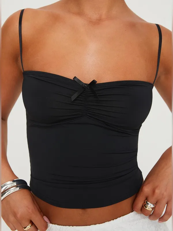 Princess Polly Black Vihaan Crop Top Size 2 Bow Detail Sweetheart Neckline NWT - Image 5