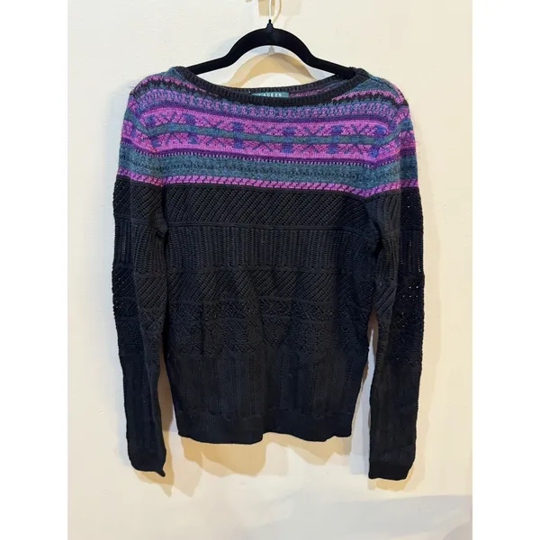 Lauren Ralph Lauren Fair Isle Sweater Mohair Wool Women Size Small Black Purple - Image 2