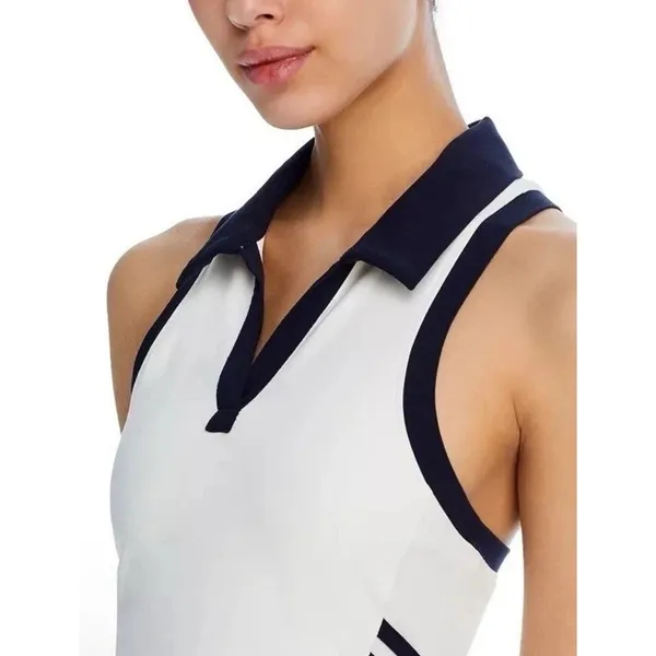 Splits59 Austin Airweight Crop Polo Top Women's Size M White Navy Athleisure NWT - Image 9