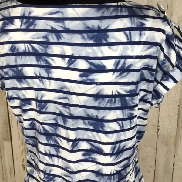 Liz Claiborne Abstract Striped Tee Shirt Top M v6x - Image 4