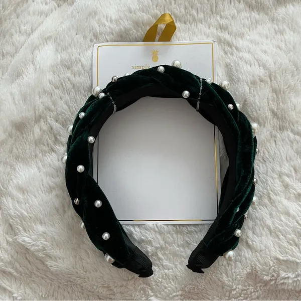 NEW Simply Southern Green Velvet Pearl Headband Christmas Holiday NWT - Image 2