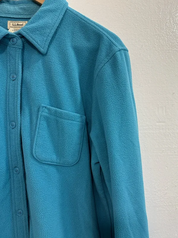 L.L. Bean Women L Large Fleece Button Front Shirt Jacket Blue Pocket Shacket - Image 4