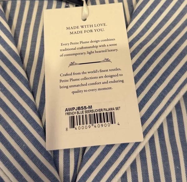 Petite Plume Women's Twill Pajama Set in French Blue Heritage Stripe - Image 6