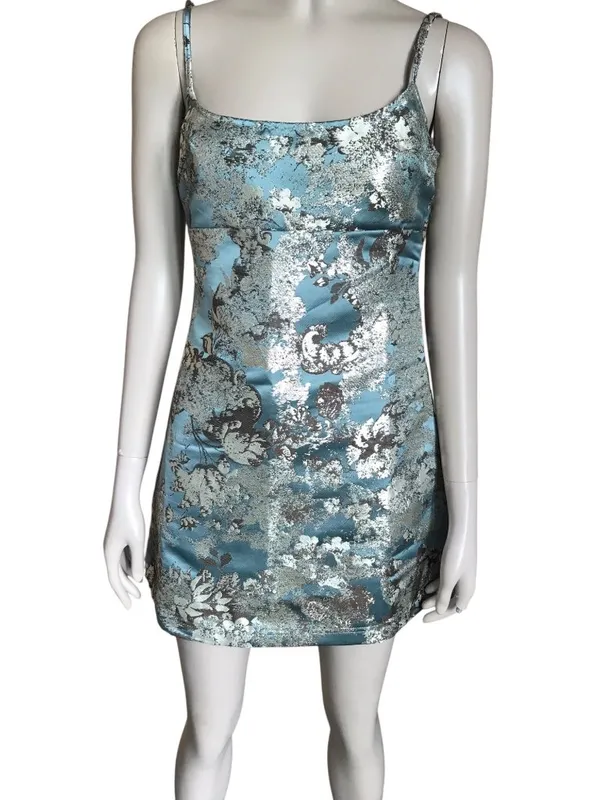 Urban Outfitters Blue and Silver Patterned Dress - Image 2