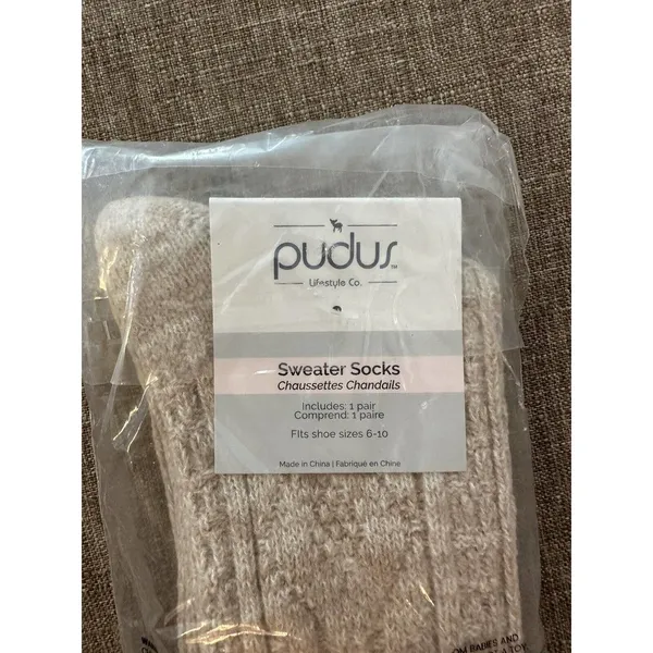 Push’s Sweater Socks Over the Knee Shoe Size 6-10 Cozy Cabin FabFitFun Beige NEW - Image 2