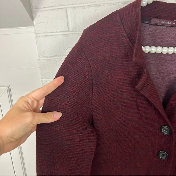 Cut Loose Red Black Ribbed Knit Button Front Lightweight Jacket Size S - Image 5