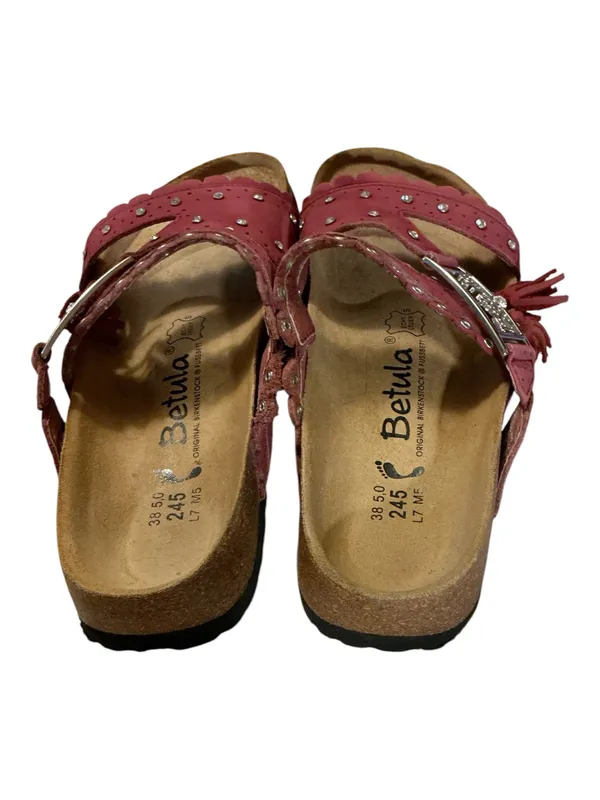 Betula by Birkenstock Krystle Rhinestone Tassel Red Sandals Slide EU 38 US 7 - Image 4