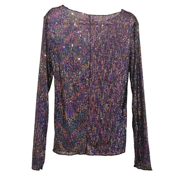 Free People Intimately NWOT Gold Rush Purple Sequin Mesh Fitted L/S Blouse Top M - Image 2