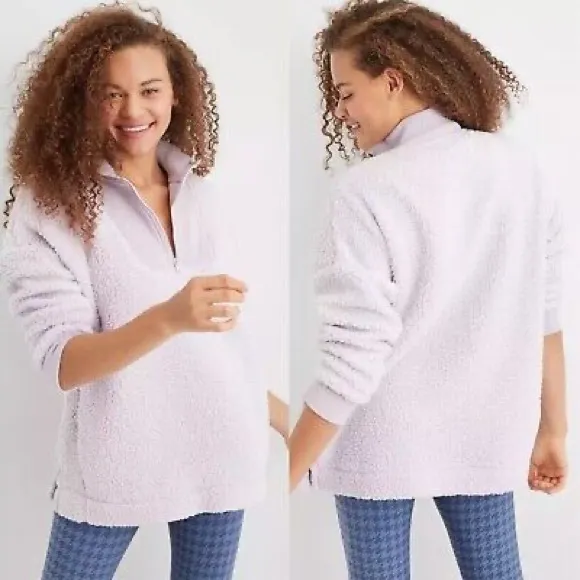 AE Aerie Dream Sherpa Quarter Zip Sweatshirt Pullover Lavender Purple - Image 2