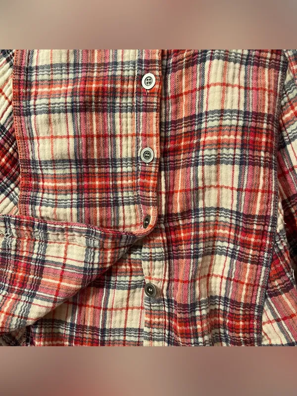 Free People Red Plaid Button-Up Shirt Cotton Gauze crinkle - Image 13