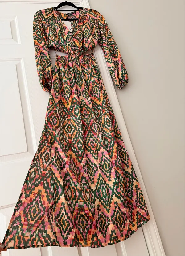 Zara Printed Cutout Bohemian Maxi Dress, Size XS - Image 5