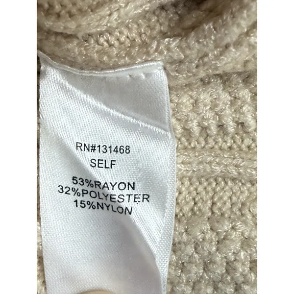 FATE Women Cable Knit Hoodie Sweater Cream Beige Long Sleeve Pullover Size M - Image 8