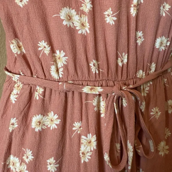 Bohme Cottagecore Short Sleeve Midi Dress Peach Floral Daisy Womens Small - Image 7