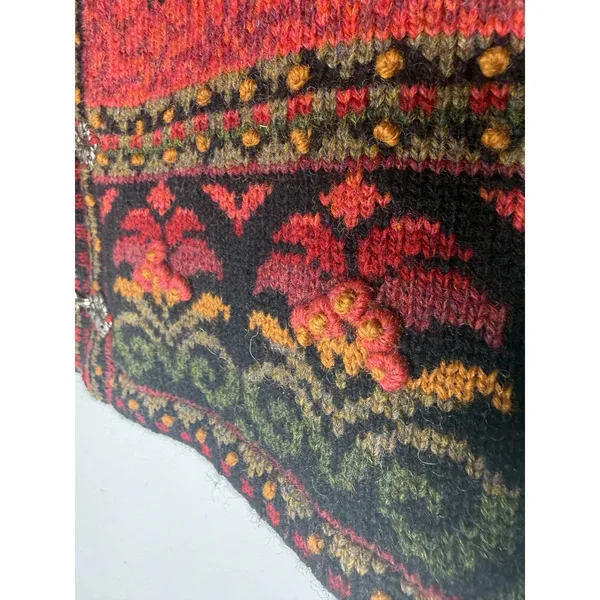 Icelandic Design Red Nordic Wool Cardigan Metal Clasp Sweater Womens Medium - Image 3