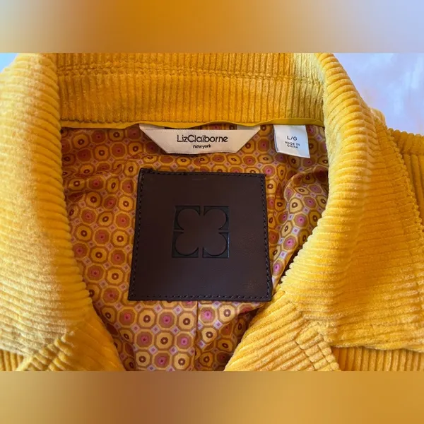 Liz Claiborne Yellow Corduroy Double Breasted Pea Coat Jacket Size L EUC - Image 8