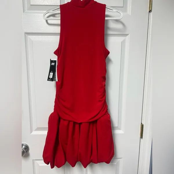 Sleeveless Red High-Neck Ruched Mini Dress - Image 5