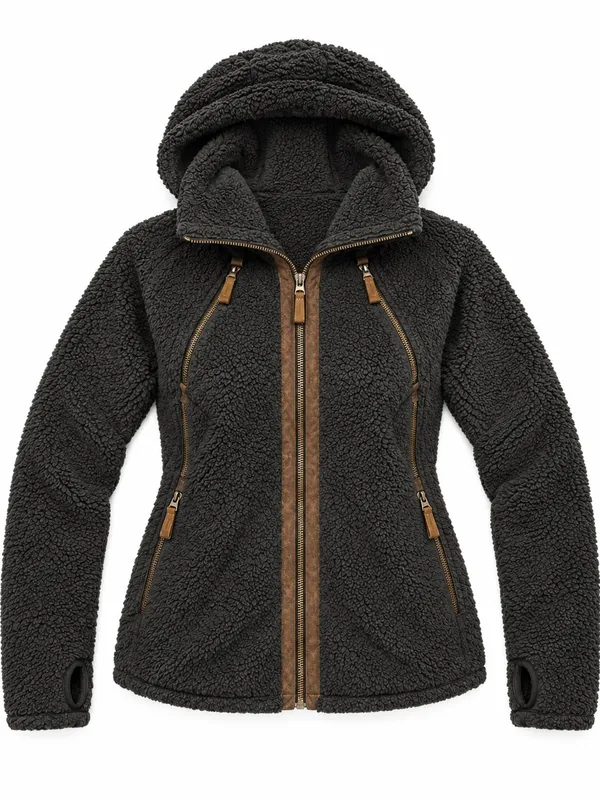 KÜHL Black Charcoal Sherpa Fleece Hooded Jacket Zip Front Size L - Image 5