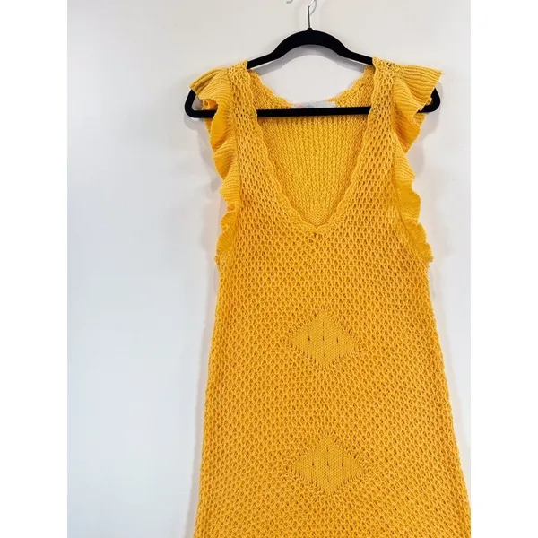 Free People FP Beach Mini Dress Gold Mykonos Fauxchet Sweater Cover Up Medium - Image 5