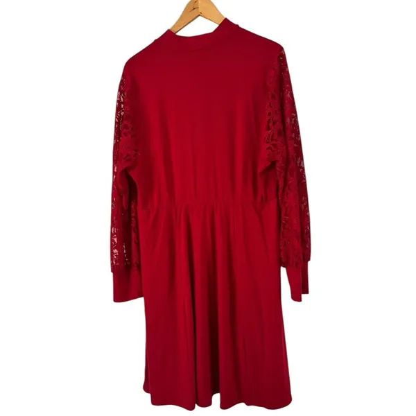 NWT Torrid Red At The Knee Jersey Lace Sleeve Mock Neck Skater Dress Size 1X - Image 5