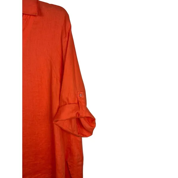Soft Surroundings 1X Coral Orange 100% Linen Tunic Top Relaxed Back Buttons - Image 4
