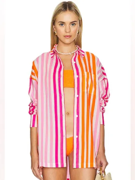 Beach Riot Alexa Stripe Lightweight Cotton Button Down Sunset Size S/M - Image 2