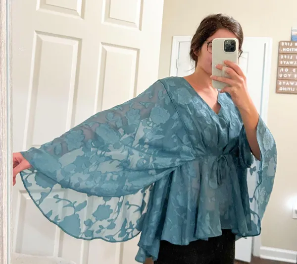 Maurice's NWT Turquoise Blue Whimsical Sheer Floral Blouse - Image 2