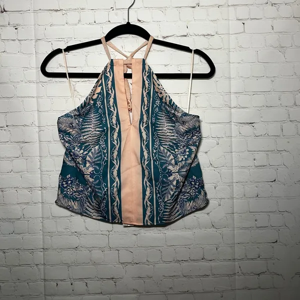 NWT Anthropologie Eva Franco Pink Floral‎ Print Halter Neck Crop Top Size 8 - Image 2