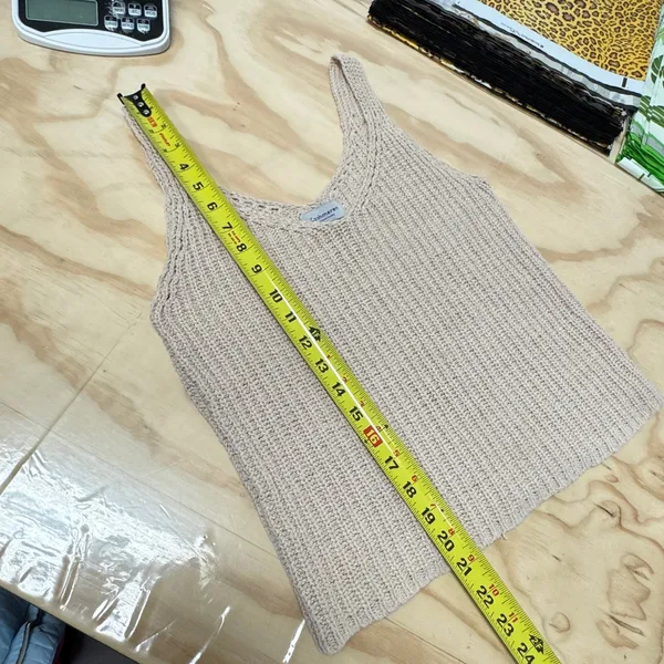 Cashmeren Women's Beige Knit Tank Top V-Neck Sleeveless Ribbed Minimalist Summer - Image 10