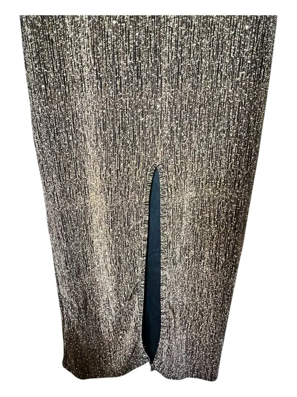 Strech Long Sleeve Metallic Maxi Dress Brillant Gold-Bronze S - Image 3