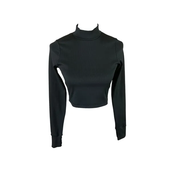 OFFLINE by Aerie Black Ribbed Turtleneck Crop Top Long Sleeve Slim Fit Small - Image 2