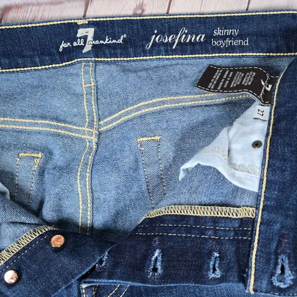 7 For All Mankind Josefina Skinny‎ Boyfriend Jeans Distressed Button Fly Size 27 - Image 5