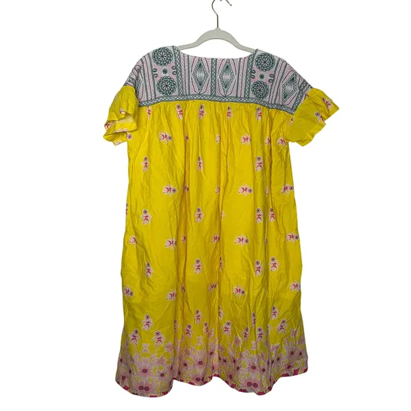 FLOE Yellow Embroidered Boho Dress Medium Festival Sundress Cotton Floral - Image 9