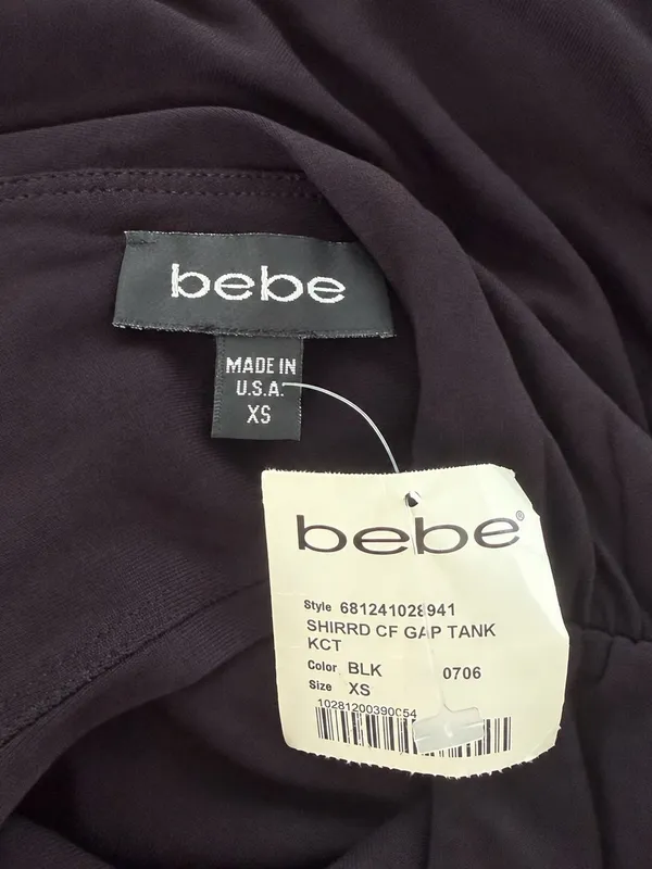 Vintage Bebe Black Shirred Plunge Tank Top - Image 4