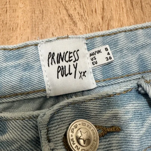 Princess Polly | Light Wash Raw Hem High Waisted Wide‎ Leg Denim Jeans, Size 4 - Image 3