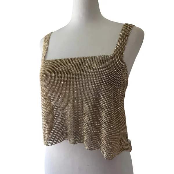 NWT Superdown Mackenzie Rhinestone Chainmail Sleeveless Adjustable Crop Top - Image 6