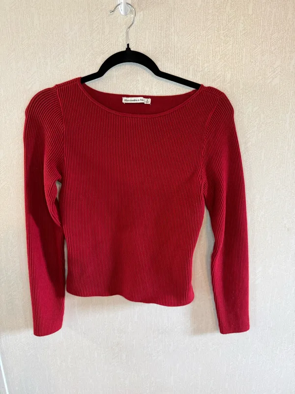 Abercrombie & Fitch Red Ribbed Long Sleeve Top Size Small - Image 2