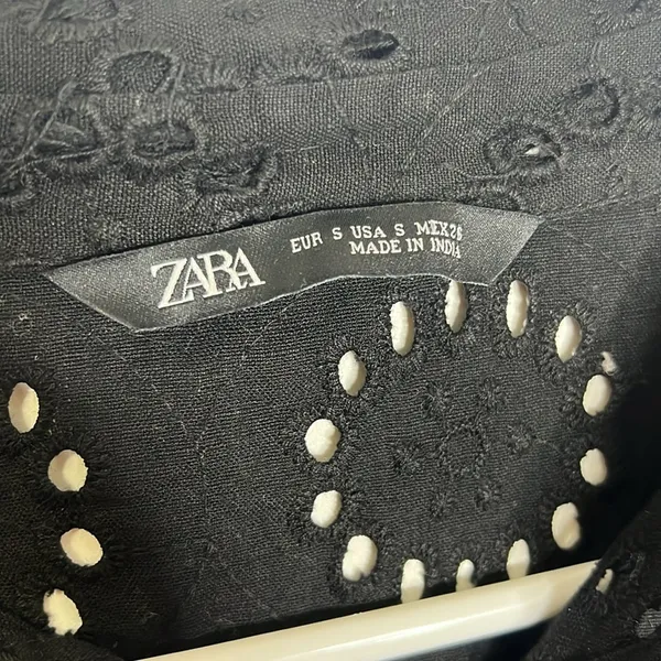 Zara Black Boxy Eyelet Long Sleeve Jacket Top - Image 4