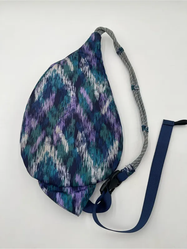 KAVU Mini Rope Sling Bag 5 Zipper Compartments Blue Purple 100% Cotton 9x16 In - Image 4