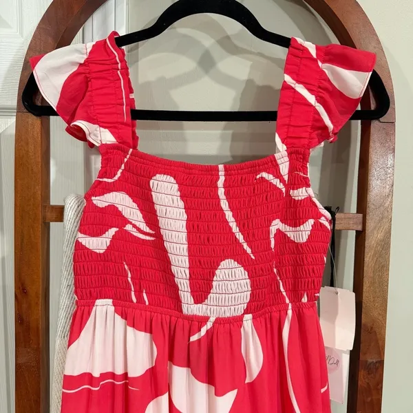 Crystal Doll Red White Smocked Tiered Maxi Dress Ruffle Straps‎ Size S NWT - Image 2