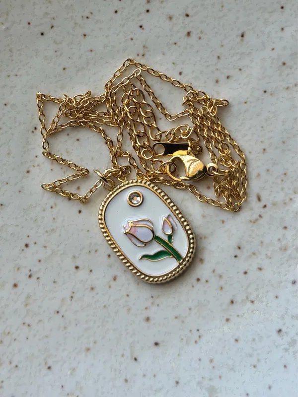 Handmade gold tone stainless steel cute chic tulip necklace🌷🩷 - Image 5