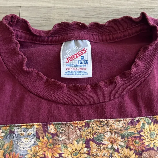 Vintage Jerzees Cat Sunflower Collage Tee XL - Image 3