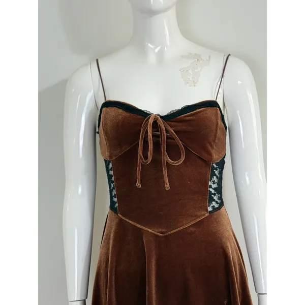 Urban Outfitters Brown Velvet Lace Corset Sleep Dress Fairycore Whimsigoth S - Image 5