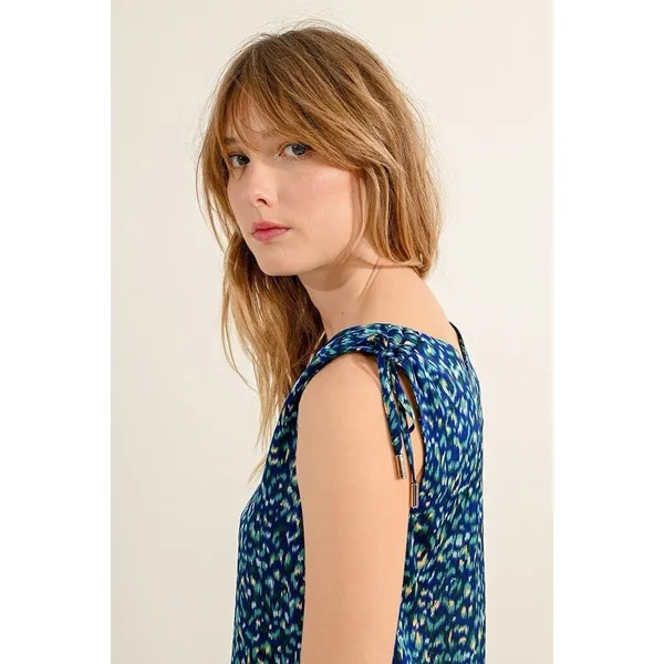 Molly Bracken Blue Tie V-Neck Tank Top Size Small NWT Preppy Minimalist Workwear - Image 2