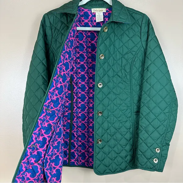 Davina Green Pink Blue Quilted Puffer Jacket Preppy Small Barn Chore Prep - Image 3