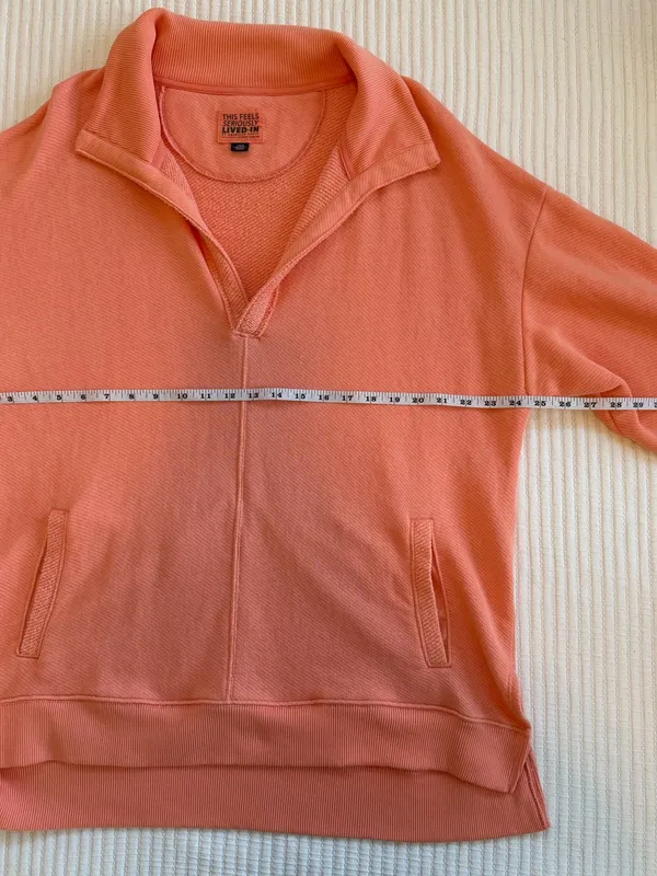 American Eagle Seriously Lived in Peach Coral V Neck Oversized Pullover Sweatshirt w Pockets - Image 5